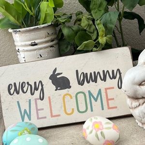 Shabby Chic Cottage Farmhouse Easter spring bunny Welcome sign